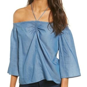 Hinge off the shoulder chambray top